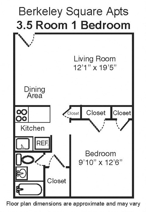 Floor plan for 1 bed, 1 bath